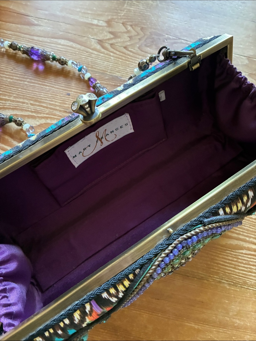 Sensational Mary Frances Natural, Crystal & Painted Stones Ikat Clutch Bag - Picture 15 of 16